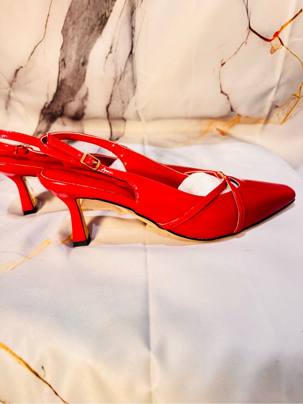 Incredibly Sexy Patent Red Slingback Pumps Size 8.5 - Picture 5 of 9